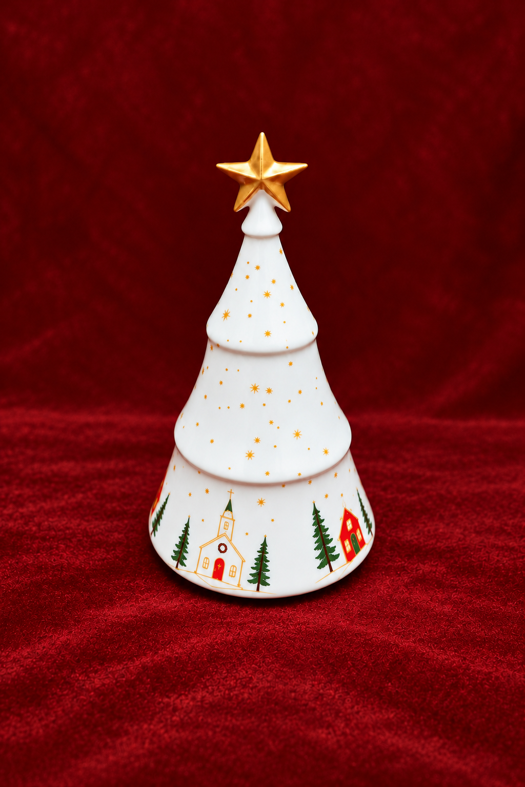 Árvores de Natal em porcelana da coleção Histórias de Natal